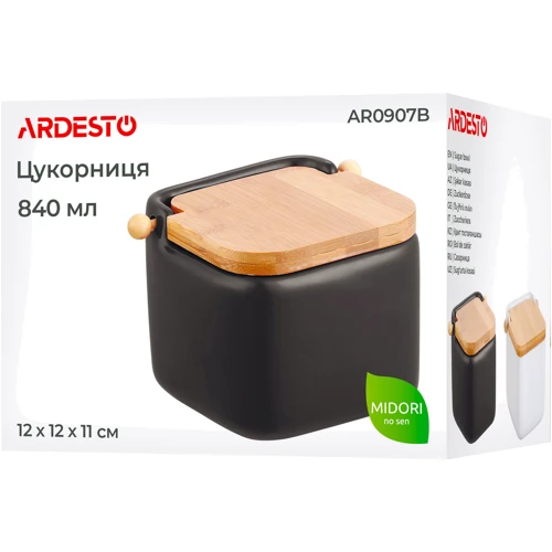 Сахарница Ardesto Midori 12х12х11 см 840 мл керамика бамбук Черный (AR0907B) фото 8