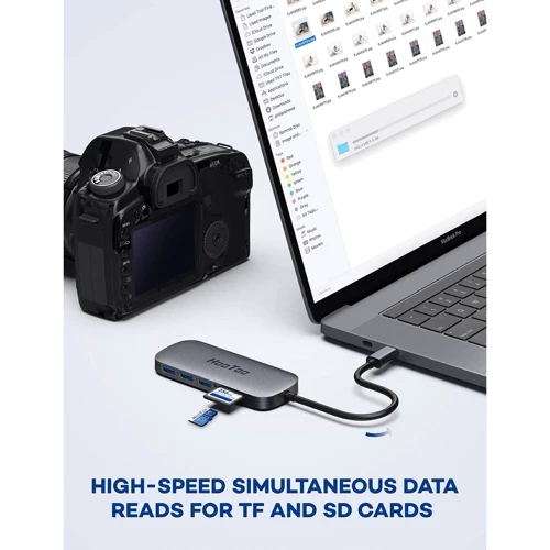 Адаптер HooToo USB-C to USB-C 100W + HDMI + 3xUSB 3.0 + SD Space Grey (HT-UC010) фото 4