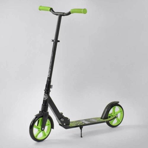 Самокат двоколісний Best Scooter "WOLF" з PU колесами, амортизатори Black / Light green (87741)