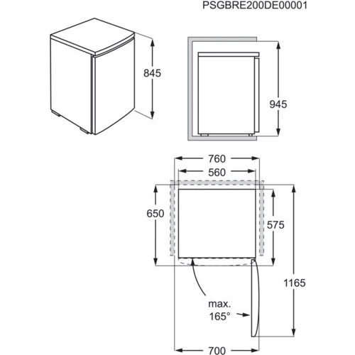 Холодильник Electrolux LXB1SE11W0: Размеры 84.5x56x65 см (ВхШхГ)