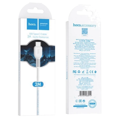Кабель Hoco USB Cable to USB-C X20 3A 2m White: Тип USB Cable - USB-C