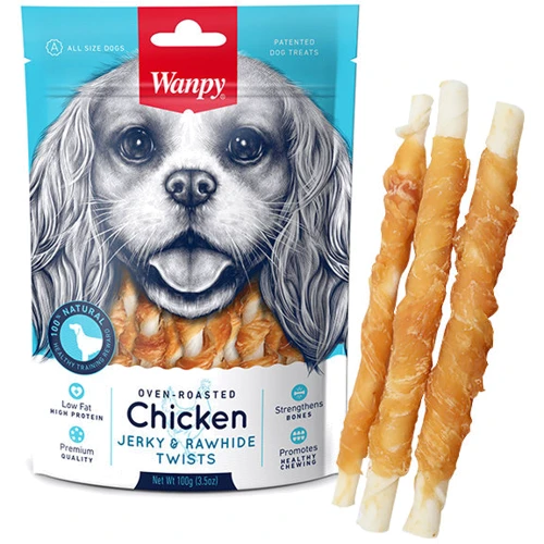 Лакомство для собак Wanpy Chicken Jerky & Rawhide Twists со вкусом вяленой курицы 100 г (55980)