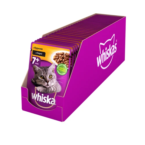 Влажный корм Whiskas для котов старше 7 лет с курицей в соусе 24х100 г (3065890128460): Класс Премиум
