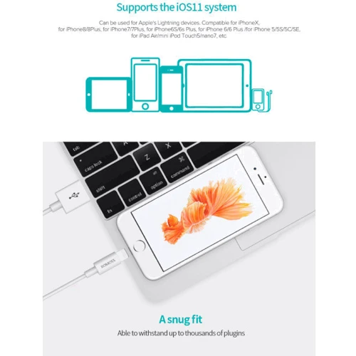 Кабель Romoss USB Cable to Lightning CB12 5V 2A 1m White (CB12-101-04H) фото 3