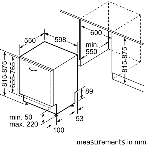 Встраиваемая посудомоечная машина Bosch SME68TX26E: Размеры 81.5x59.8x55 см (ВxШxГ)