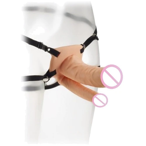Страпон для двойного проникновения Kinx The Extender Duet Hollow Strap-On Flesh, 15x3.8 см