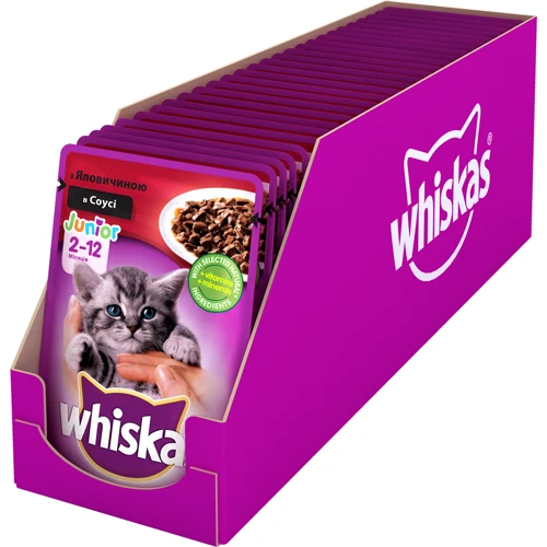 Влажный корм для котят Whiskas с говядиной в соусе 100 г (5900951253607): Основные ингредиенты Говядина