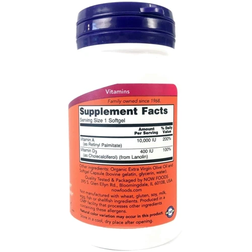Now foods A&D 10000/400 IU 100 soft: Тип вітамін A