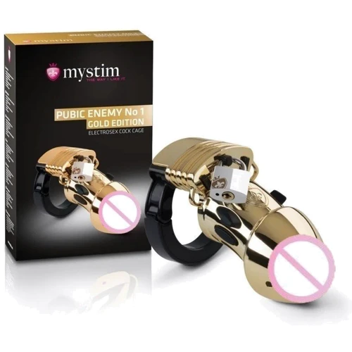 Клетка для члена с электростимуляцией Mystim Pubic Enemy No 1 - Gold Edition