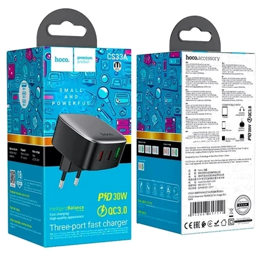 Зарядний пристрій Hoco Wall Charger 2xUSB-C+USB CS33A Amanecer 30W Black фото 8