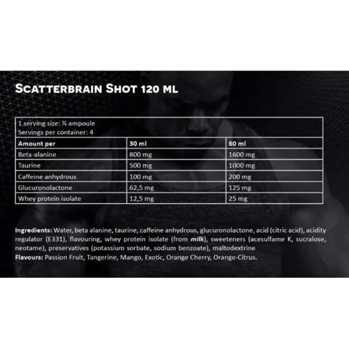 Передтренувальний комплекс Kevin Levrone Scatterbrain shot 120 ml/4 servings/exotic: Тип Комплекс до тренировки