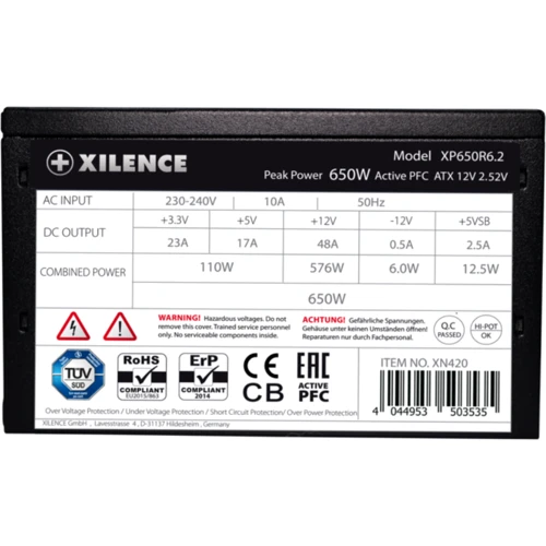 Блок питания Xilence Performance C+ 650W (XP650R6.2): КПД, % 82