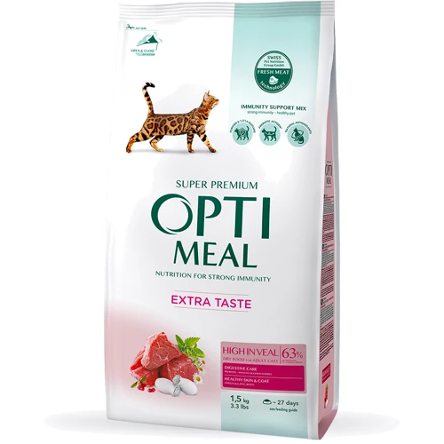 Сухой корм Optimeal Adult Cats для взрослых кошек со вкусом телятины 1.5 кг (4820215364690)