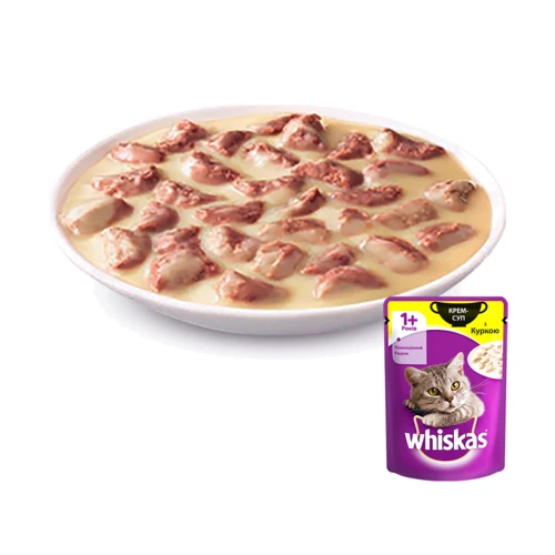 Влажный корм Whiskas для котов Крем-суп с курицей 28х85г (4770608255428): Вес упаковки 2380 г
