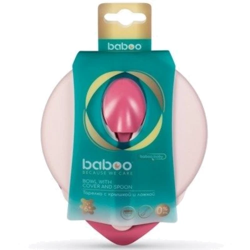 Мисочка Baboo з кришкою та ложечкою рожева (9-027): Кількість предметів 2