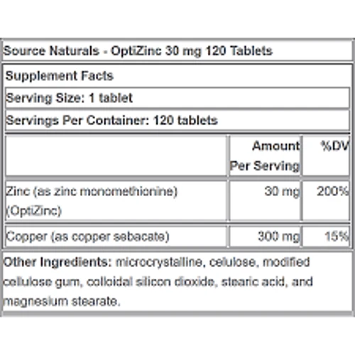 Source Naturals OptiZinc 120 tabs ОптіЦінк: Тип цинк