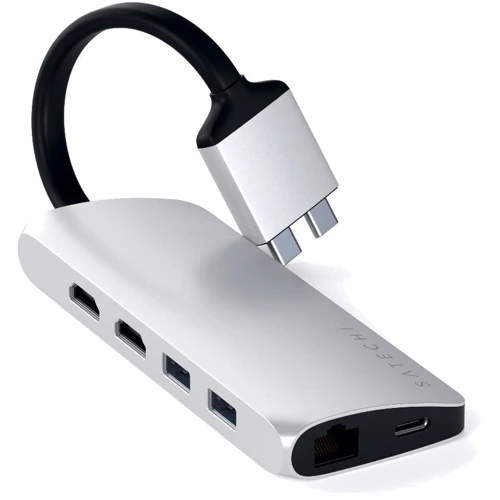 Адаптер Satechi Adapter Dual USB-C to 2xUSB3.0+2xHDMI+USB-C+RJ45+SD Silver (ST-TCDMMAS)