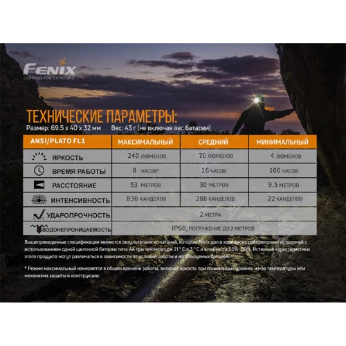 Фонарь туристический Налобный фонарь Fenix HM23: Элементы питания 1 батарейка АА