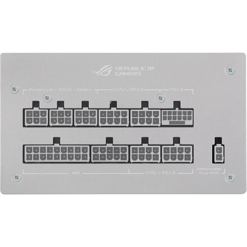 Блок живлення ASUS ROG-STRIX-1000G-AURA-WHITE-GAMING (90YE00P5-B0NA00): Коннектори 20 + 4pin/ 2x4 + 4pin/ Molex: 4/ SATA: 5/ 4x6+2pin, 1x12+4pin (12VHPWR)