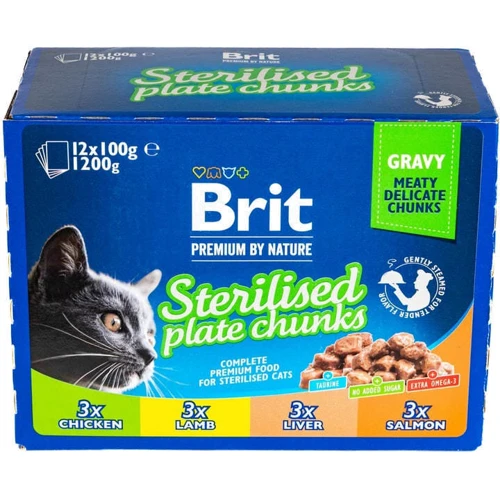 Влажный корм Brit Premium Cat Sterilised pouch Семейная тарелка для стерилизованных кошек ассорти 4 вкуса 12х100 г (8595602548514): Возраст Взрослые