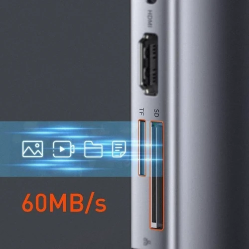 Адаптер Baseus Adapter USB-C to 3xUSB3.0+HDMI+TF+SD+USB-C+VGA+RJ45 Gray (CAHUB-CU0G) фото 7