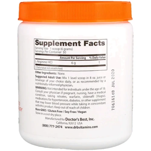 Doctor's Best, Pure L-Arginine Powder, 10.6 oz (300 g) (DRB-00374): Тип аргінін