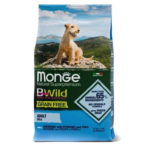 Сухий корм беззерновий Monge Dog Bwild Grain Free Mini для собак малих порід з анчоусом 2.5 кг (70004725): Порода Малые