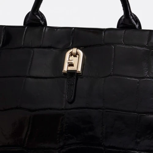 Женская сумка тоут Furla Palazzo S Tote черная (WB00345BX0044O6000): Фактура Тиснение, Глянцевая