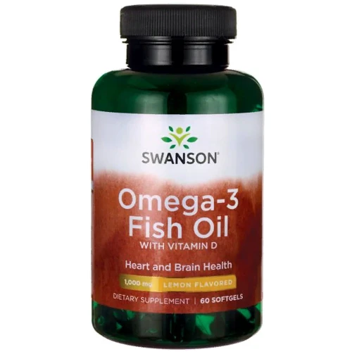 Swanson, Omega-3 Fish Oil with Vitamin D 1000 mg Lemon 60 sgels (SWA-11309)