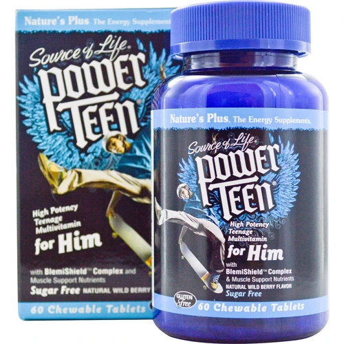 Natures Plus Power Teen for him 60 chewables Мультивитамины для парней, вкус лесных ягод