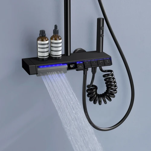 Душевая система Lefton Thermostatic Shower System with 5 Water Modes and Temperature Display Screen-SST2206 Matt Black фото 11