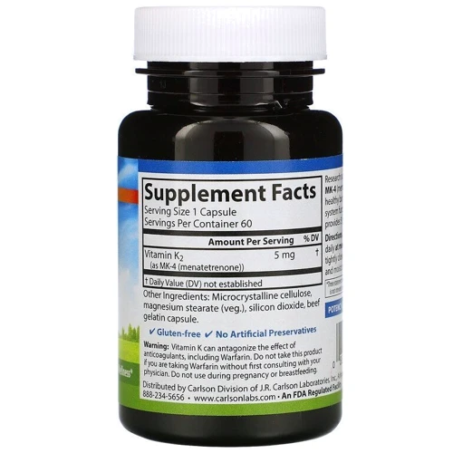Carlson Labs Vitamin K2 5 mg Вітамін К2 60 капсул: Тип вітамін K