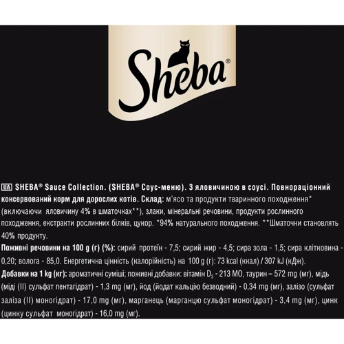 Влажный корм для котов Sheba говядина в соусе 28х85 г (4770608264406): Класс Премиум