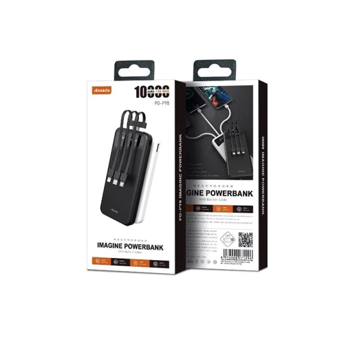 Универсальная мобильная батарея Proda PD P-98 10000 mAh со встроенными кабелями, Type-C, micro USB input, 2 USB output Black фото 4