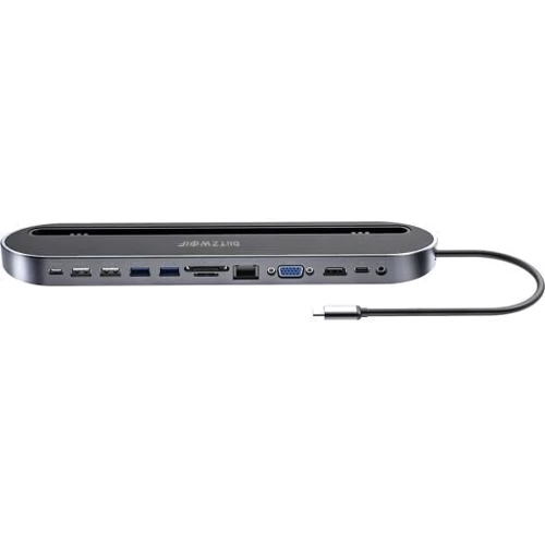 Адаптер BlitzWolf Adapter USB-C to 2xUSB-C+4xUSB+HDMI+VGA+RJ45+3.5mm+SD/TF Black (BW-TH9): Интерфейс подключения USB-C