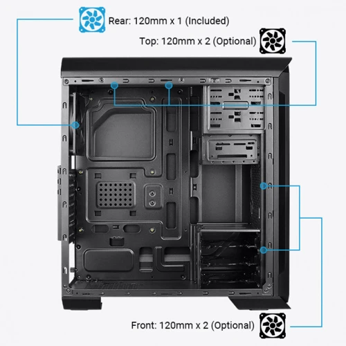 Корпус Aerocool Aero-500G RGB BK Black Mid Tower: Типоразмер Miditower