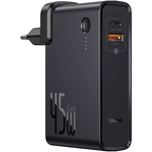 Зарядное устройство Baseus Wall Charger Power Station GaN USB and USB-C 45W + Power Bank 1000mAh Black (PPNLD-C01)