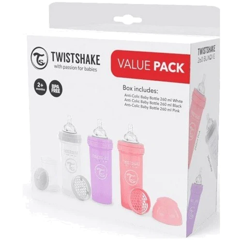 Набор из трех антиколиковых бутылочек Twistshake Value Pack Pink 260ml (78845): Количество бутылочек в наборе, шт 3