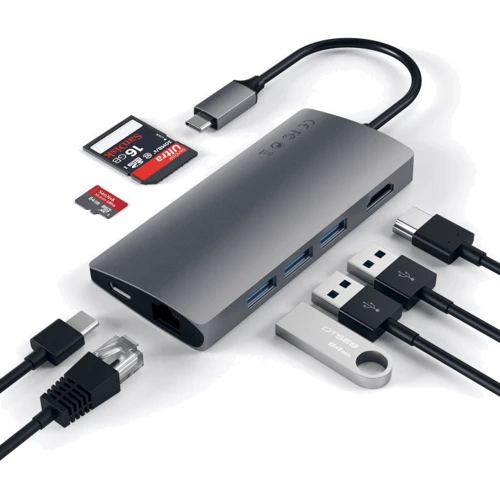 Адаптер Satechi Adapter USB-C to USB-C+RJ45+HDMI+3xUSB3.0 Space Grey (ST-TCMA2M): Інтерфейс підключення USB-C