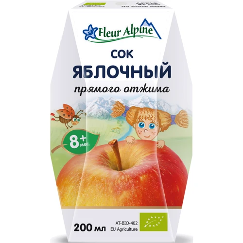 Сок яблочный органический прямого отжима FLEUR ALPINE с 8 месяцев 200 мл (1384030)