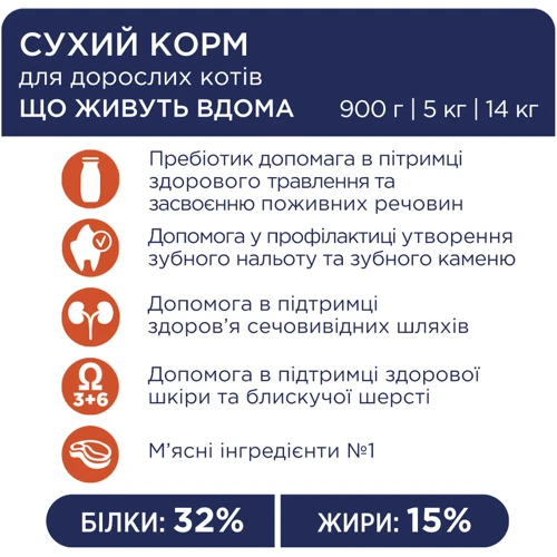 Сухой корм Club 4 Paws Premium Adult cats для взрослых кошек, живущих в помещении 4в1 0.9 кг (4820083909412): Порода Все породы