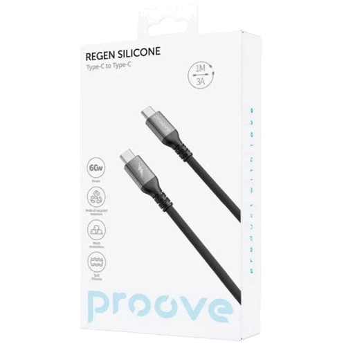Кабель Proove Cable USB-C to USB-C ReGen Silicone 60W 1m Black (CCRS60002201): Тип USB-C - USB-C