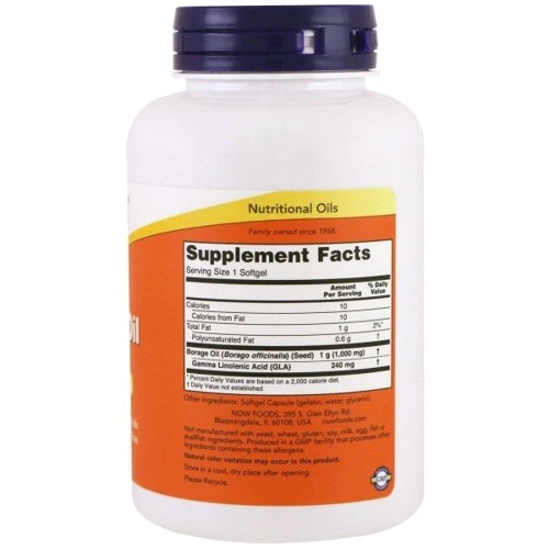NOW Foods Borage Oil 1000 mg Масло огуречника 120 гелевых капсул