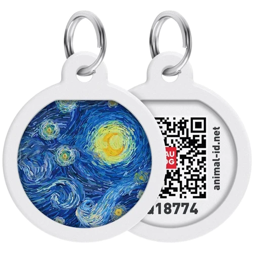 Адресник металлический WAUDOG Smart ID c QR паспортом рисунок Водяные лилии 25 мм (0625-0201)