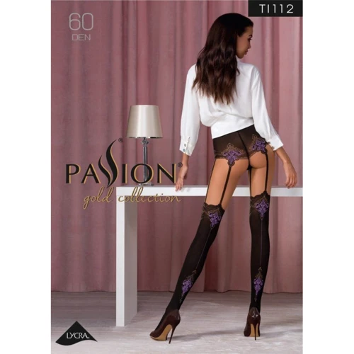 Колготки с эффектом чулок на подвязках Passion TI112 nero-violet 1/2 (60/20 den)