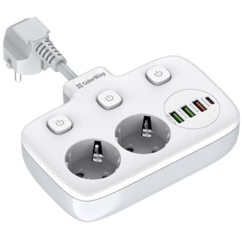 Сетевой фильтр ColorWay CW-CHE24PDW 2 розетки/4USB (CW-CHE24PDW)