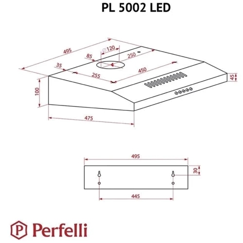 Вытяжка Perfelli PL 5002 W LED: Тип воздухоочистителя Отвод