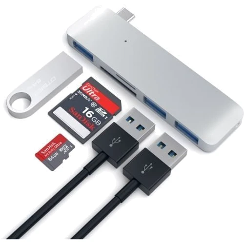 Адаптер Satechi Adapter Combo USB-C to micro SD+SD+3xUSB3.0 Silver (ST-TCUHS): Додаткові роз'єми USB OTG, SD+TF Card