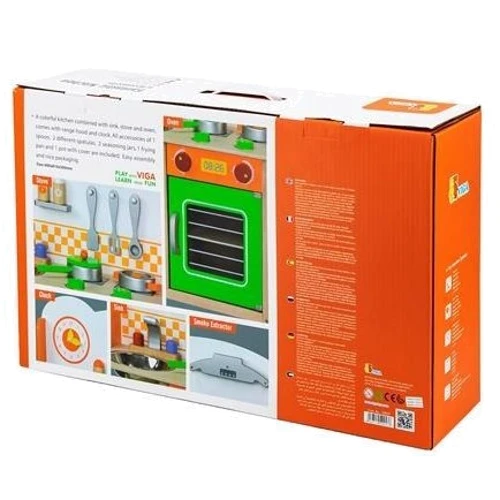 Дитяча кухня Viga Toys із дерева з посудом (50957FSC)