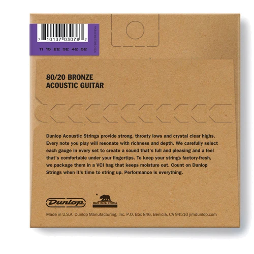 Струна для гітар Струни для акустичної гітари DUNLOP DAB1152 80/20 BRONZE ACOUSTIC GUITAR STRINGS (11-52): Тип Комплект струн